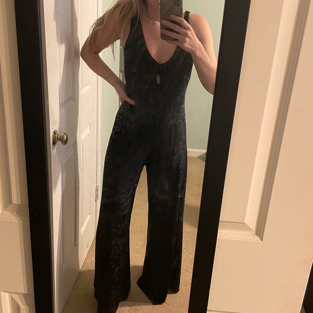 Velvety wide leg jumpsuit